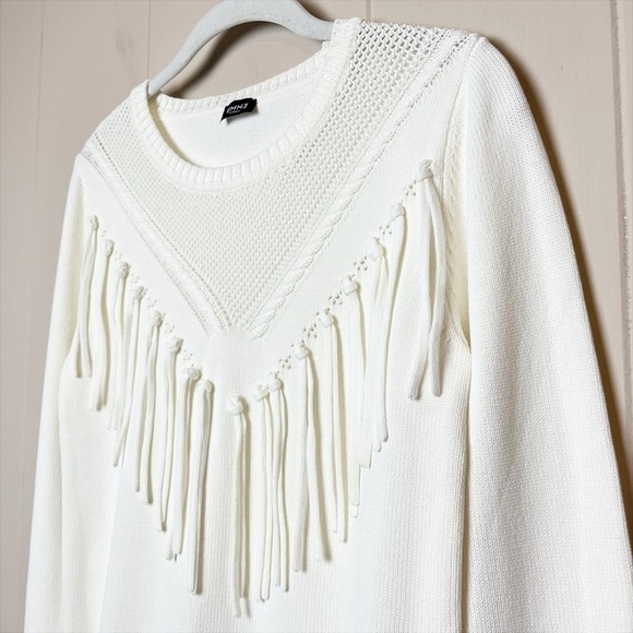 MARELLA Ivory Fringe Pullover Sweater XS off-white cream tassels neutral jumper - Picture 3 of 11